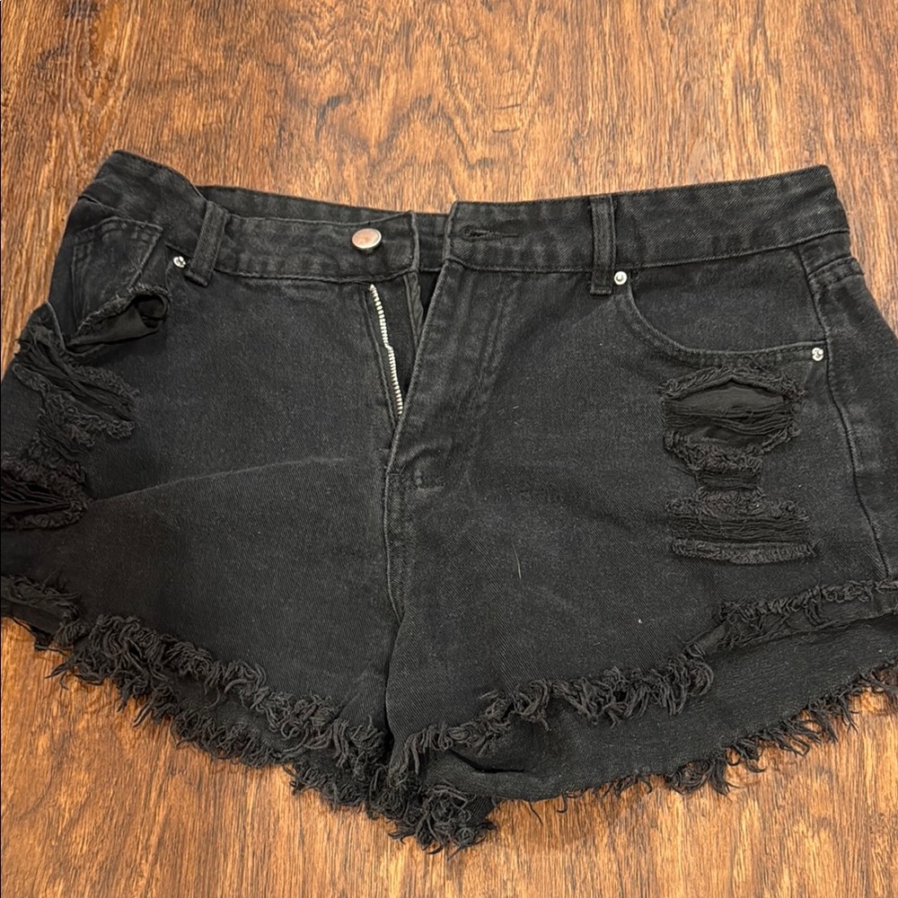 Black Distressed Denim Shorts